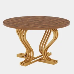 Best Sale Tribesigns 47" Wood Dining Table, Farmhouse Kitchen Table Circle Coffee Table