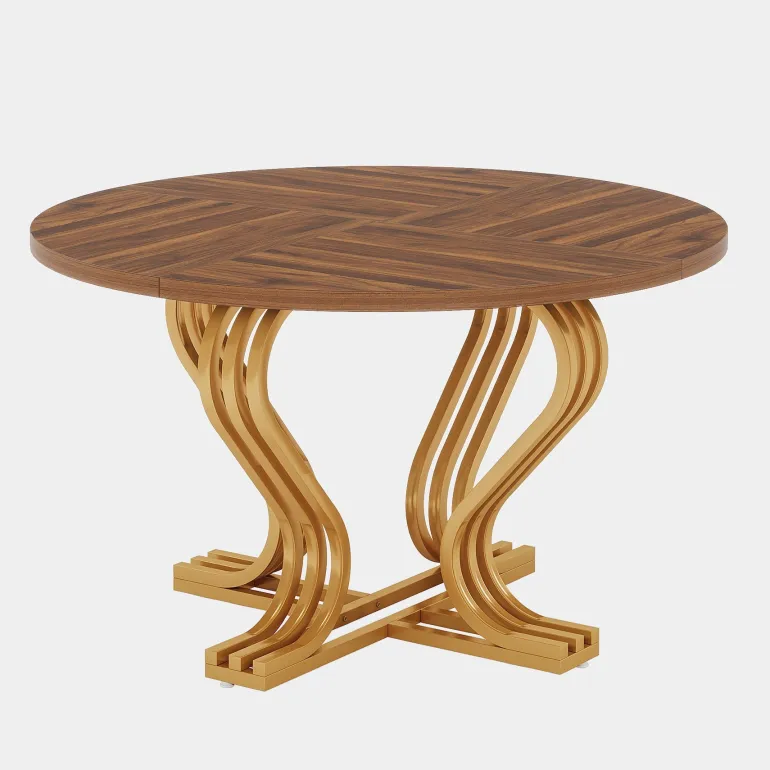 Best Sale Tribesigns 47" Wood Dining Table, Farmhouse Kitchen Table Circle Coffee Table