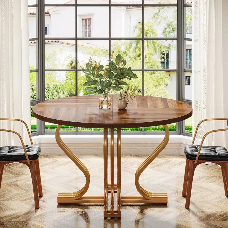 Best Sale Tribesigns 47" Wood Dining Table, Farmhouse Kitchen Table Circle Coffee Table