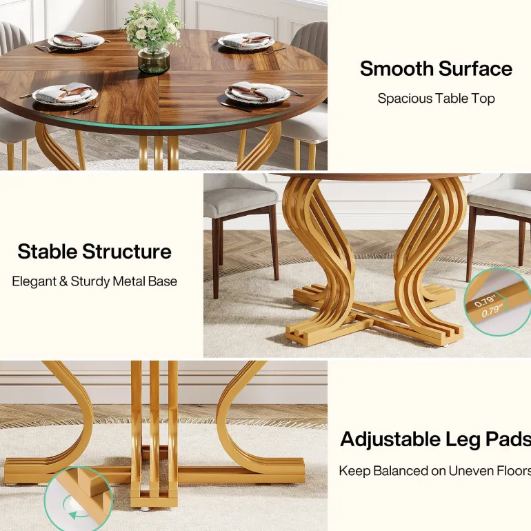 Best Sale Tribesigns 47" Wood Dining Table, Farmhouse Kitchen Table Circle Coffee Table