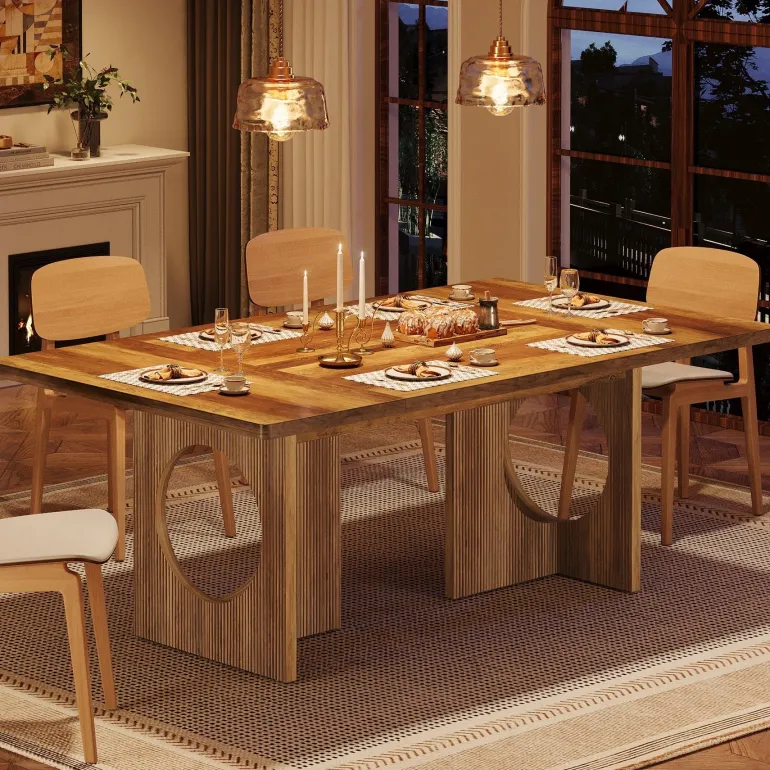 Shop Tribesigns 63" Wood Dining Table, Farmhouse Kitchen Table for 4 - 6 People
