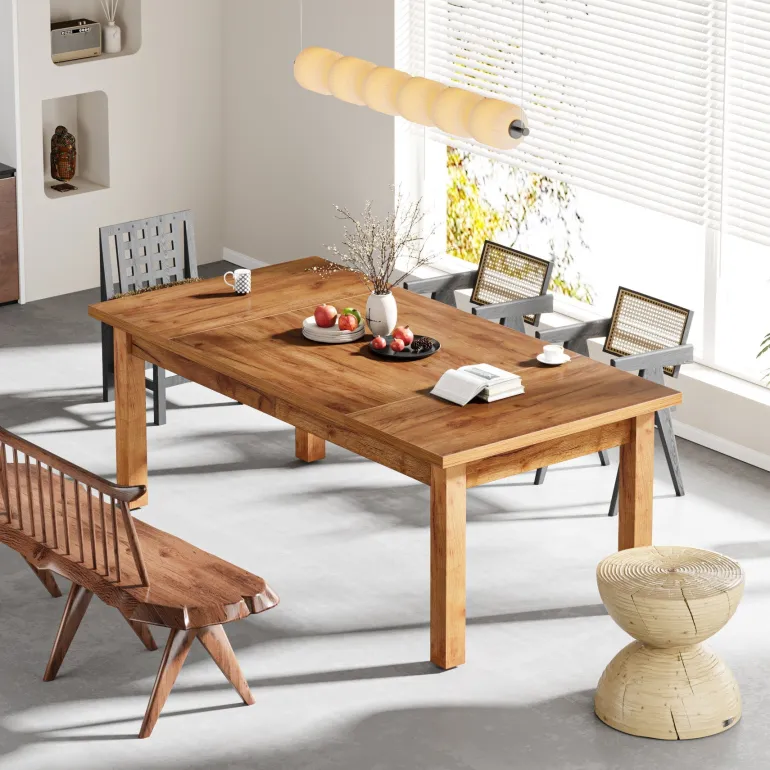 New Tribesigns 70.9" Wood Dining Table for 6-8 People, Farmhouse Breakfast Table