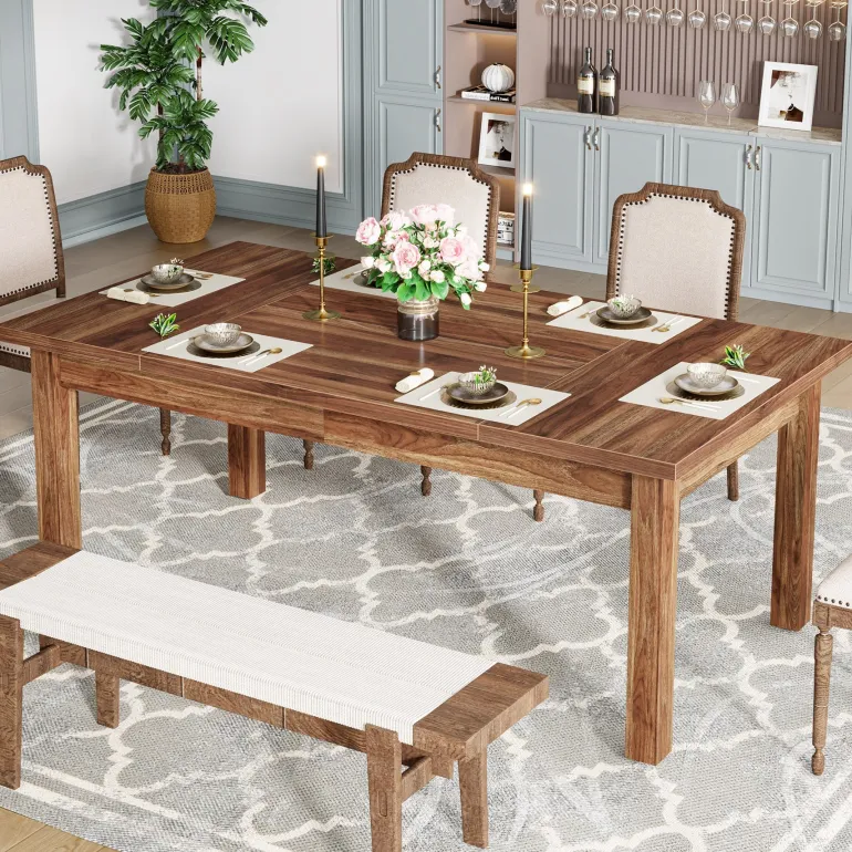 New Tribesigns 70.9" Wood Dining Table for 6-8 People, Farmhouse Breakfast Table