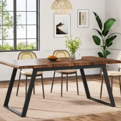 Cheap Tribesigns 63" Wood Dining Table for 6, Rectangular Kitchen Table with Metal Legs