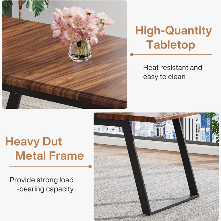 Cheap Tribesigns 63" Wood Dining Table for 6, Rectangular Kitchen Table with Metal Legs