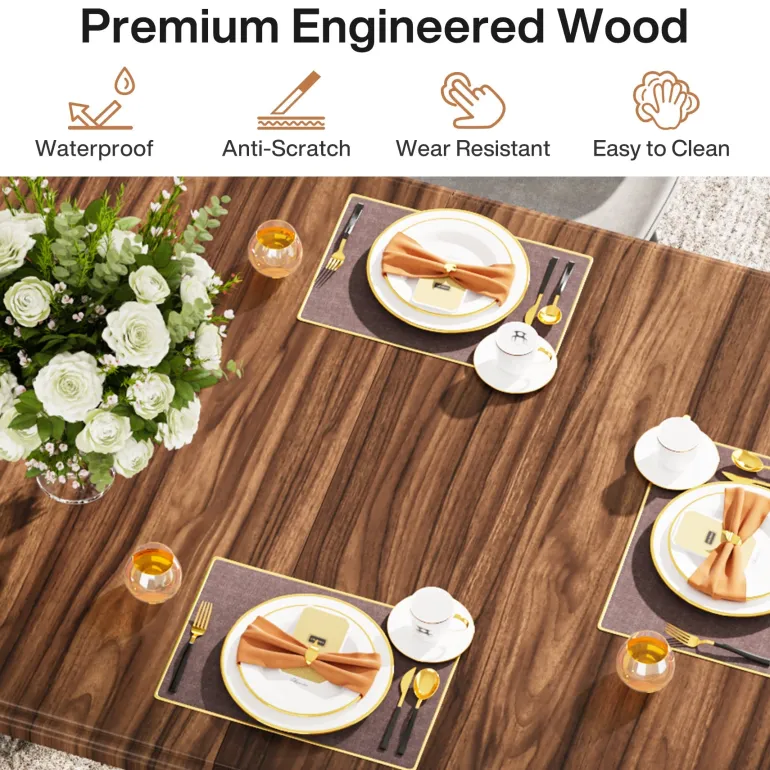 Cheap Tribesigns 63" Wood Dining Table for 6, Rectangular Kitchen Table with Metal Legs