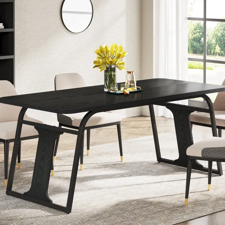Fashion Tribesigns 63" Wood Dining Table, Rectangle Kitchen Table for 4 - 6