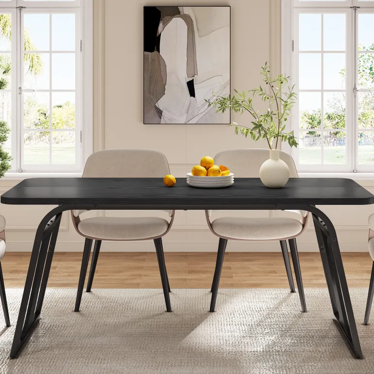 Fashion Tribesigns 63" Wood Dining Table, Rectangle Kitchen Table for 4 - 6