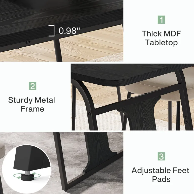 Fashion Tribesigns 63" Wood Dining Table, Rectangle Kitchen Table for 4 - 6