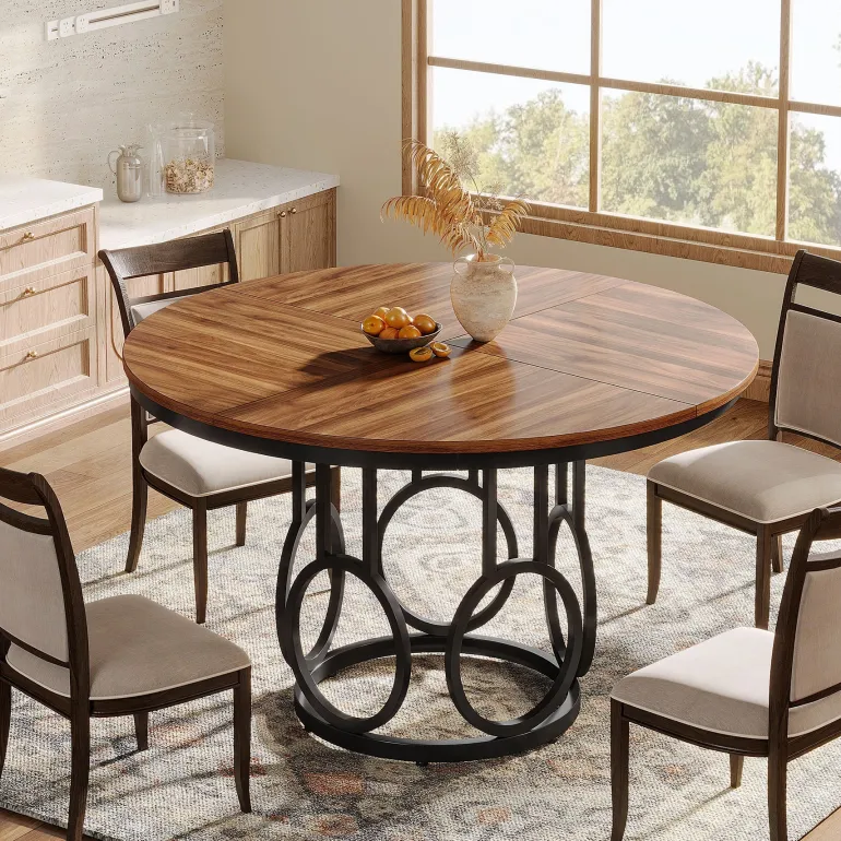 Shop Tribesigns 47" Wood Dining Table, Round Kitchen Table for 4 - 6 People