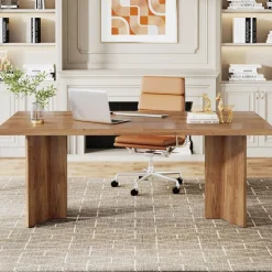 Flash Sale Tribesigns 63" Wood Executive Desk, Farmhouse Computer Desk with Large Tabletop