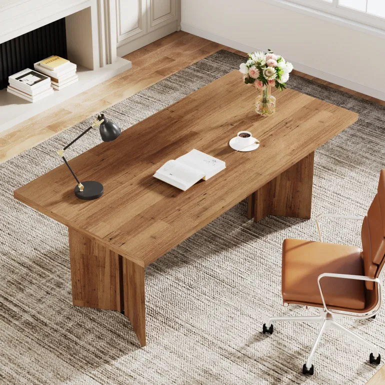 Flash Sale Tribesigns 63" Wood Executive Desk, Farmhouse Computer Desk with Large Tabletop