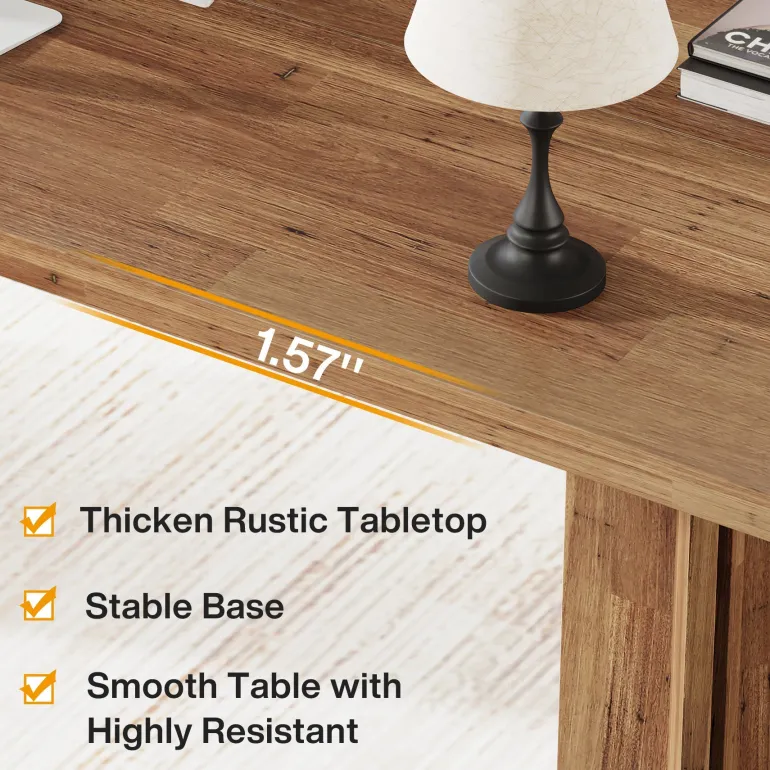 Flash Sale Tribesigns 63" Wood Executive Desk, Farmhouse Computer Desk with Large Tabletop
