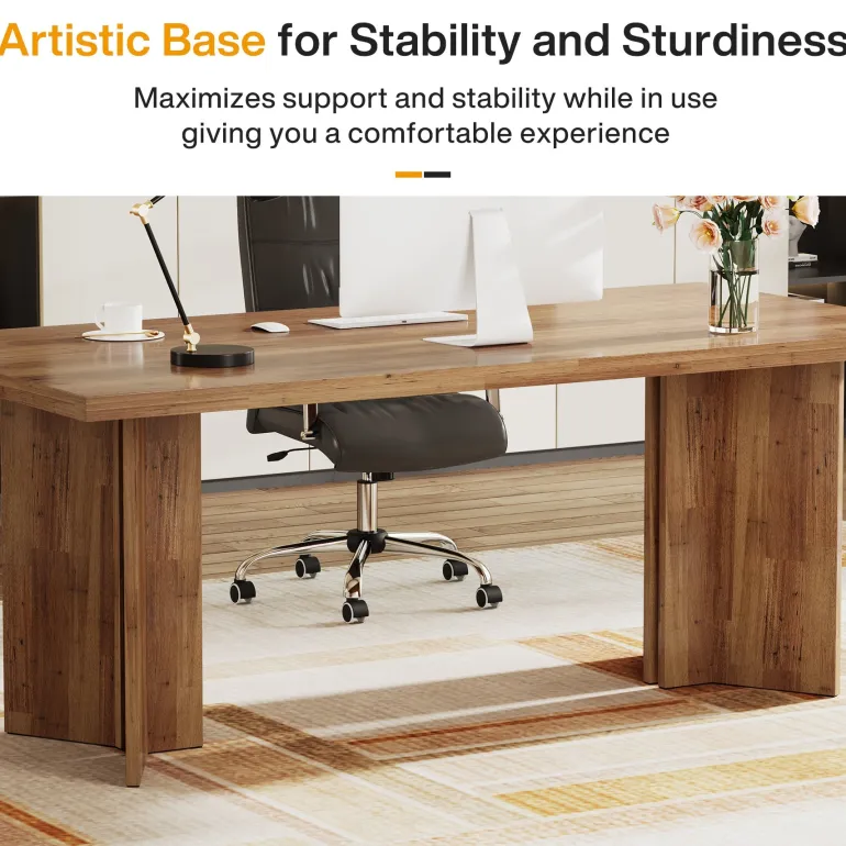 Flash Sale Tribesigns 63" Wood Executive Desk, Farmhouse Computer Desk with Large Tabletop