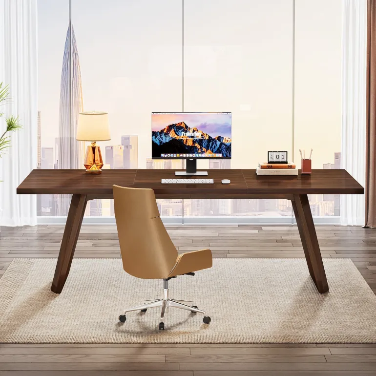 Hot Tribesigns 70.8" Wood Executive Desk, Large Home Office Computer Desk Workstation