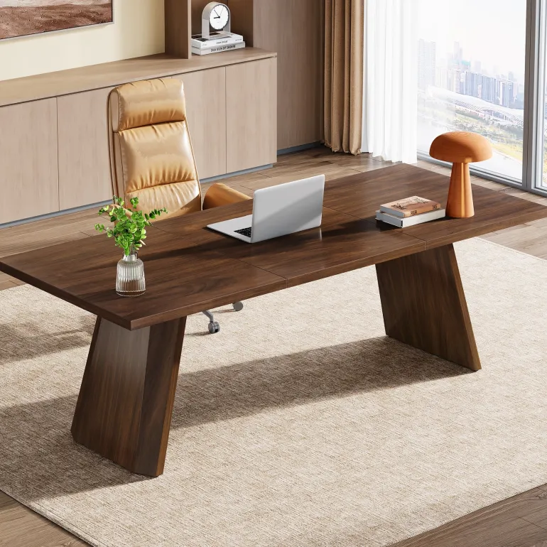 Hot Tribesigns 70.8" Wood Executive Desk, Large Home Office Computer Desk Workstation