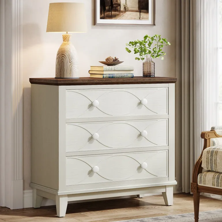 Best Tribesigns 31.5" Wood Nightstand, 3 Drawers Farmhouse End Table Bedside Table