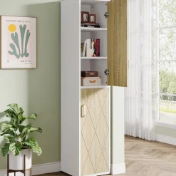 Hot Tribesigns 75" Wood Storage Cabinet, Free - Standing Cube Cabinet with 6 Shelves