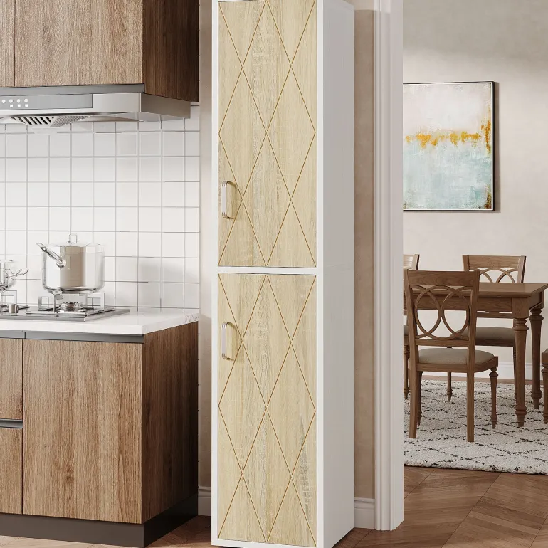 Hot Tribesigns 75" Wood Storage Cabinet, Free - Standing Cube Cabinet with 6 Shelves