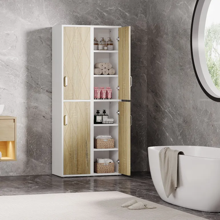 Hot Tribesigns 75" Wood Storage Cabinet, Free - Standing Cube Cabinet with 6 Shelves