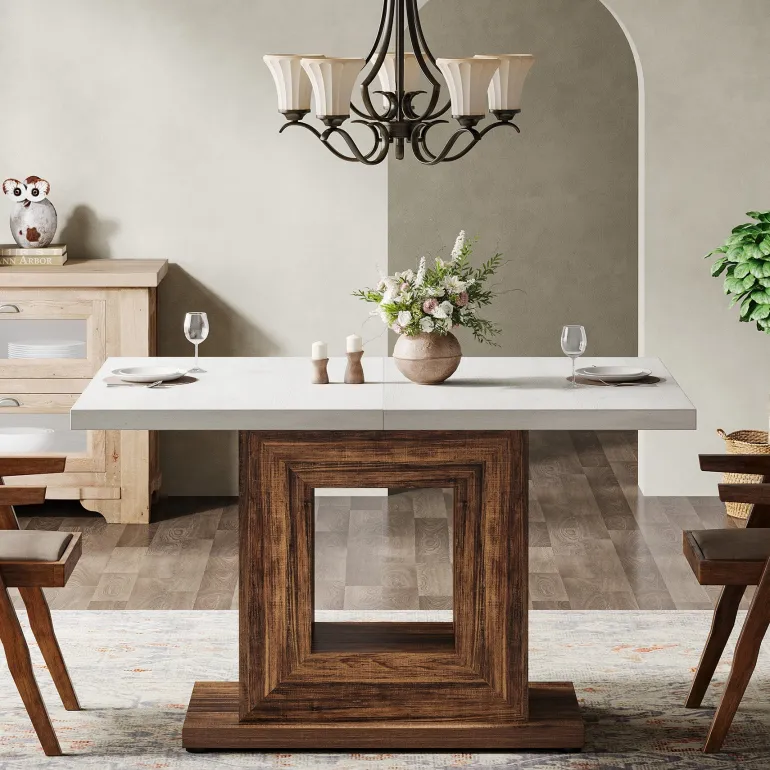 Flash Sale Tribesigns 47" Wooden Dining Table, Farmhouse Kitchen Dinner Table for 4