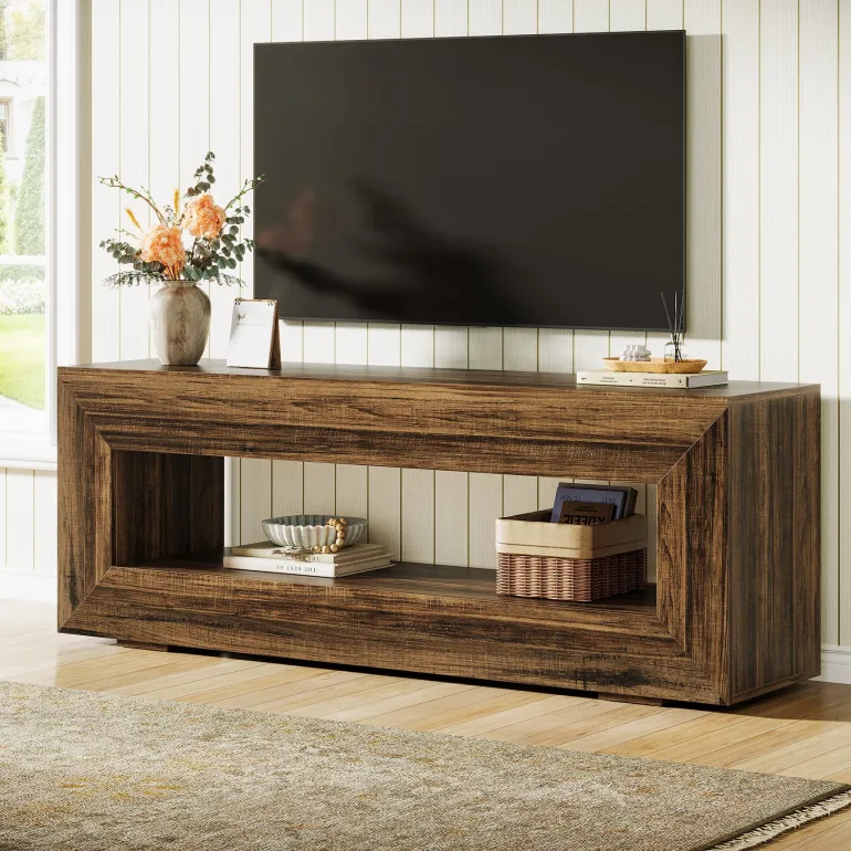 Cheap Tribesigns 63" Wooden Tv Stand, Farmhouse Entertainment Centers Console Table