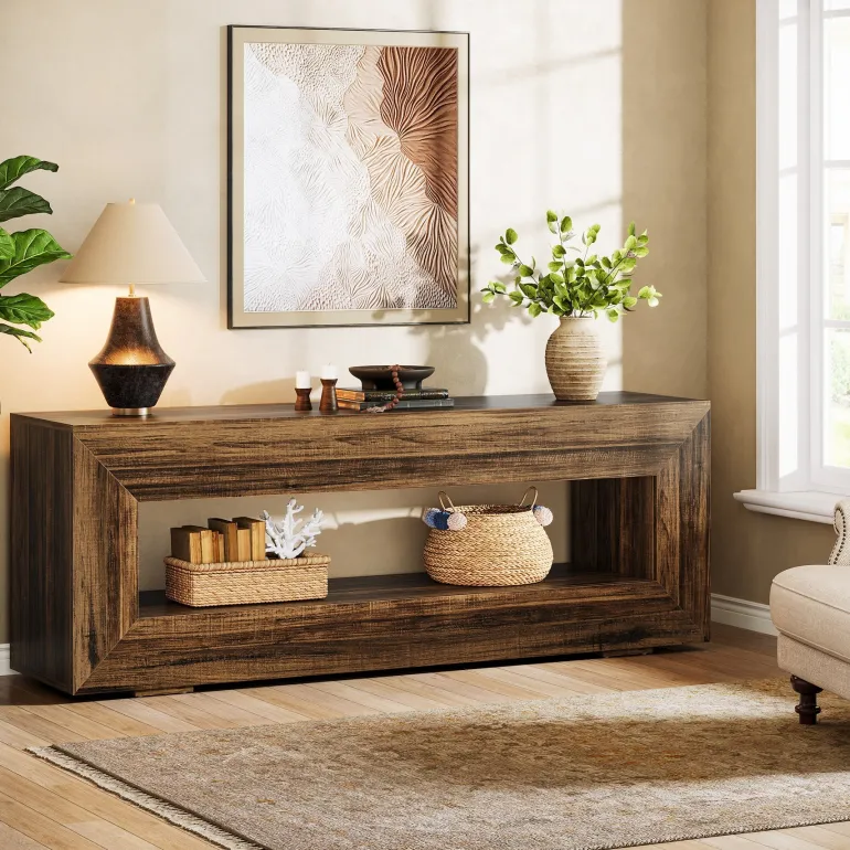 Cheap Tribesigns 63" Wooden Tv Stand, Farmhouse Entertainment Centers Console Table