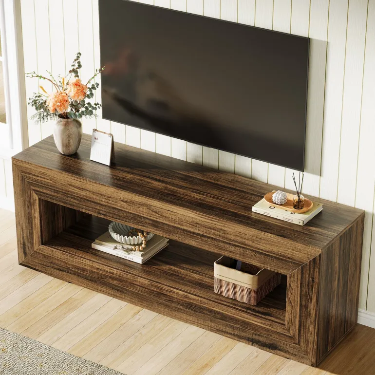 Cheap Tribesigns 63" Wooden Tv Stand, Farmhouse Entertainment Centers Console Table
