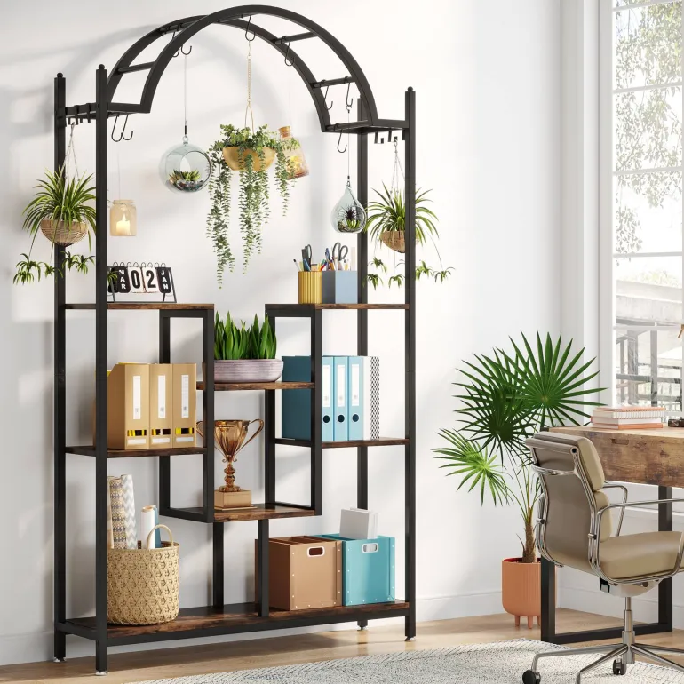 Outlet Tribesigns Arched Plant Stand, 74.8" Flower Stands with Hanging Hooks