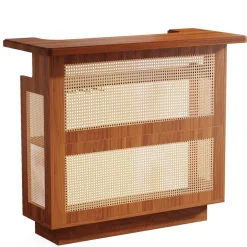 Best Sale Tribesigns Bar Unit, 4-Tier Rattan Liquor Wine Bar Cabinet with Stemware Racks