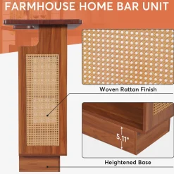 Best Sale Tribesigns Bar Unit, 4-Tier Rattan Liquor Wine Bar Cabinet with Stemware Racks