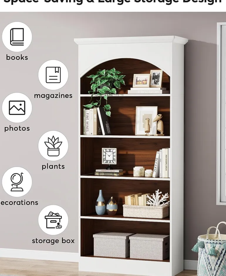 New Tribesigns Bookcase, 70.9" Tall Bookshelf with 5-Tier Storage Shelves