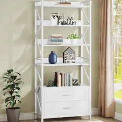 Sale Tribesigns Bookshelf, 70.86" Industrial 5-Tier Bookcase with 2 Drawers