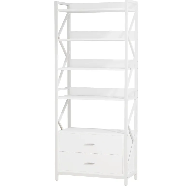 Sale Tribesigns Bookshelf, 70.86" Industrial 5-Tier Bookcase with 2 Drawers