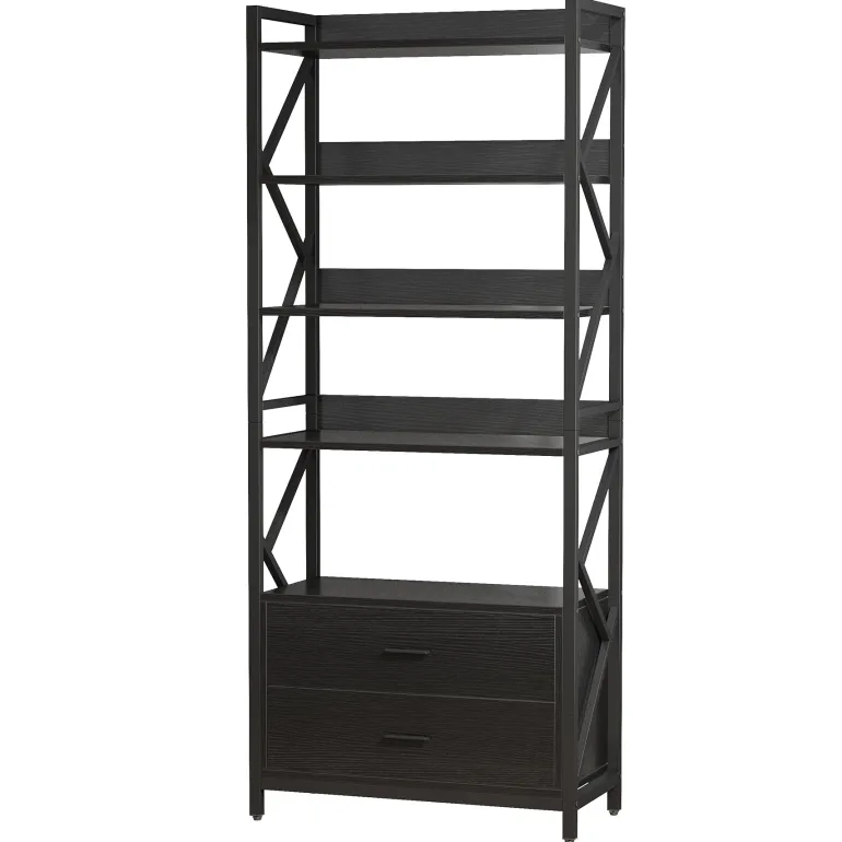 Sale Tribesigns Bookshelf, 70.86" Industrial 5-Tier Bookcase with 2 Drawers