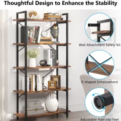 Online Tribesigns Bookshelf, 5 Tier Bookcase Display Shelf Unit
