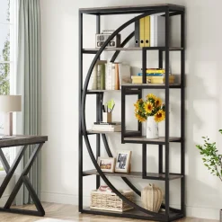 Online Tribesigns Bookshelf, Industrial Bookcase with 8 Open Storage Shelf