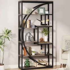 Online Tribesigns Bookshelf, Industrial Bookcase with 8 Open Storage Shelf
