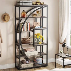 Online Tribesigns Bookshelf, Industrial Bookcase with 8 Open Storage Shelf