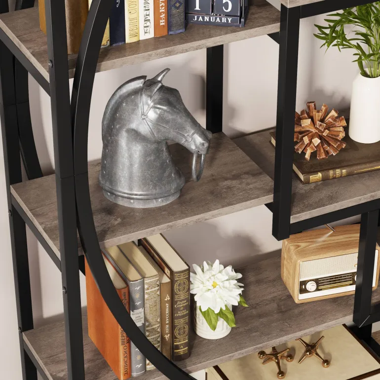 Online Tribesigns Bookshelf, Industrial Bookcase with 8 Open Storage Shelf