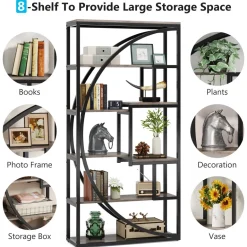 Online Tribesigns Bookshelf, Industrial Bookcase with 8 Open Storage Shelf