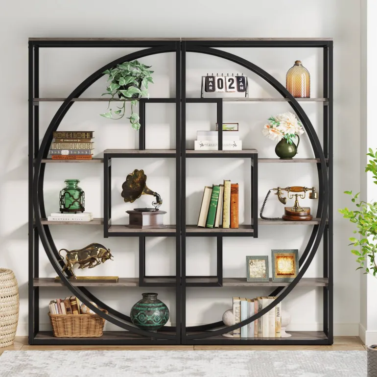 Online Tribesigns Bookshelf, Industrial Bookcase with 8 Open Storage Shelf