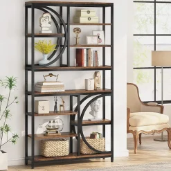 New Tribesigns Bookshelf, Industrial 8-Tier Etagere Bookcases Open Display Shelves