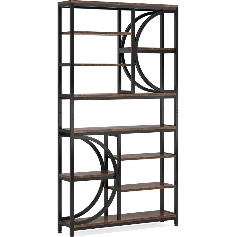 New Tribesigns Bookshelf, Industrial 8-Tier Etagere Bookcases Open Display Shelves