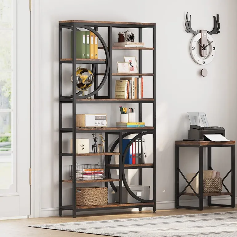 New Tribesigns Bookshelf, Industrial 8-Tier Etagere Bookcases Open Display Shelves