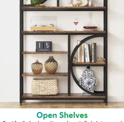 New Tribesigns Bookshelf, Industrial 8-Tier Etagere Bookcases Open Display Shelves