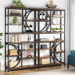 New Tribesigns Bookshelf, Industrial 8-Tier Etagere Bookcases Open Display Shelves