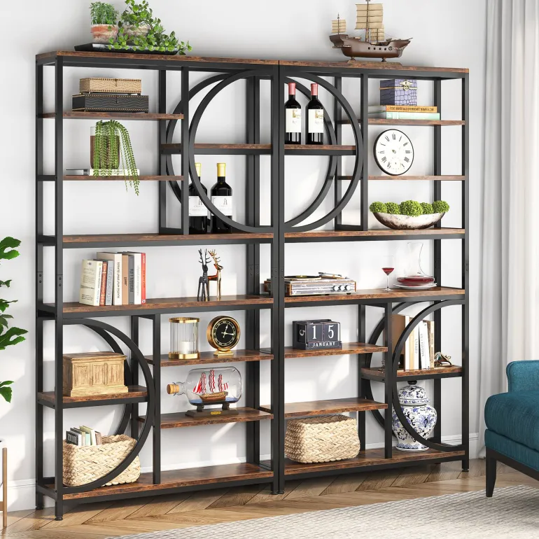 New Tribesigns Bookshelf, Industrial 8-Tier Etagere Bookcases Open Display Shelves