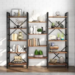 Shop Tribesigns Bookshelf, Industrial Triple Wide 14 Shelves Etagere Bookcase