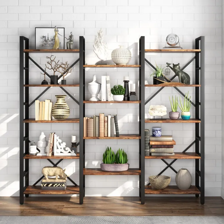 Shop Tribesigns Bookshelf, Industrial Triple Wide 14 Shelves Etagere Bookcase
